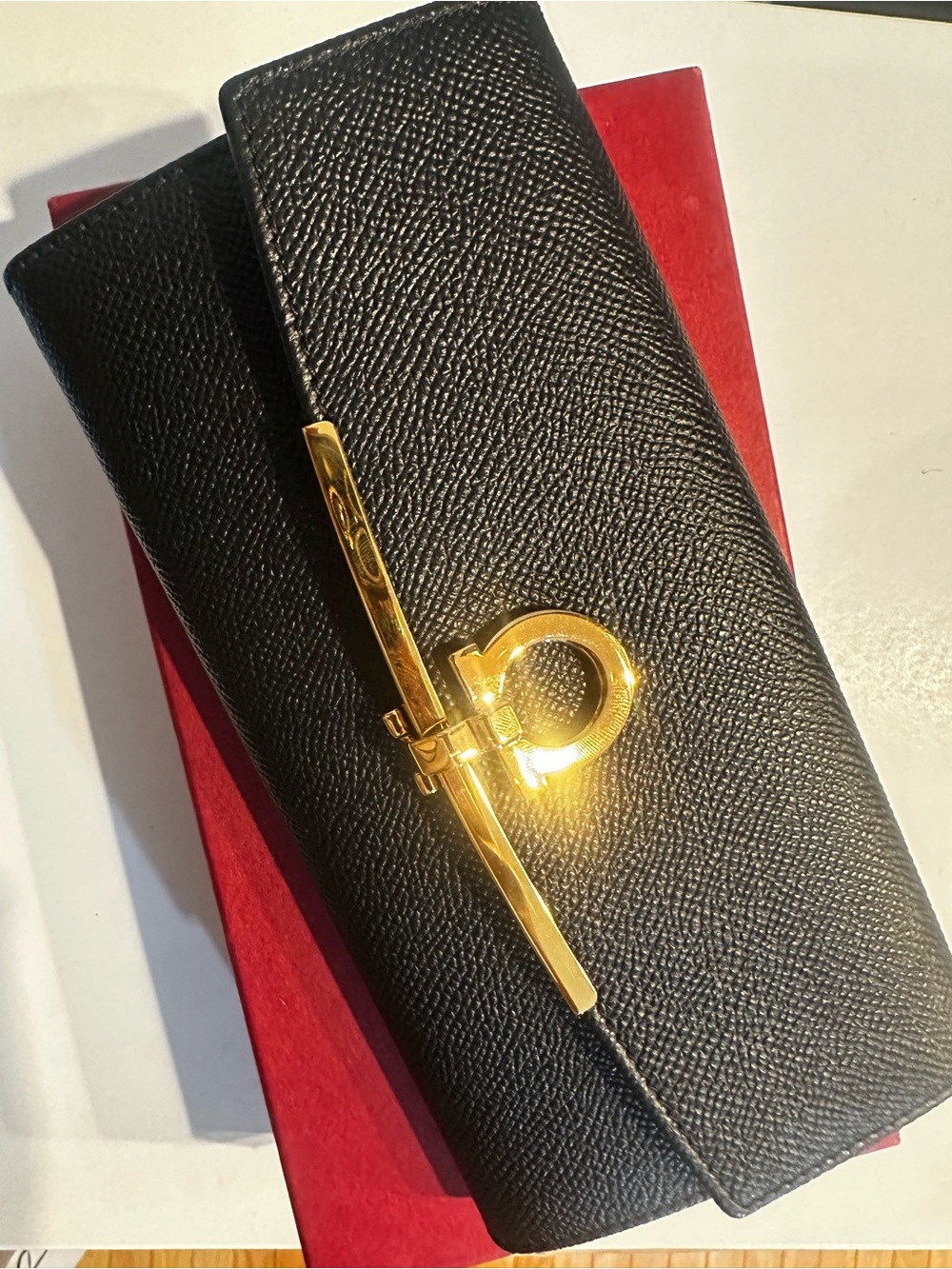 Salvatore Ferragamo Black Leather Key & Card Holder with Gold Gancini